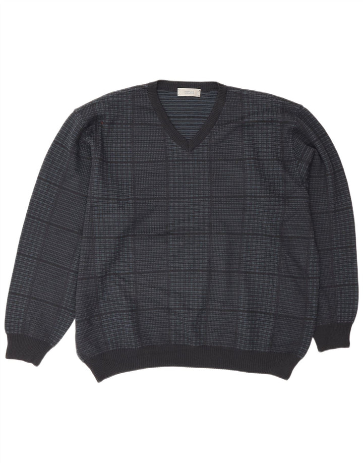 Marks & Spencer Herren-Pullover mit V-Ausschnitt, XL, marineblau, kariert, Acryl