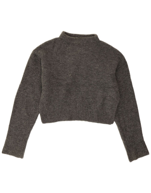 Zara Damen Loose Fit Crop Rollkragenpullover Pullover UK 6 XS Grau meliert