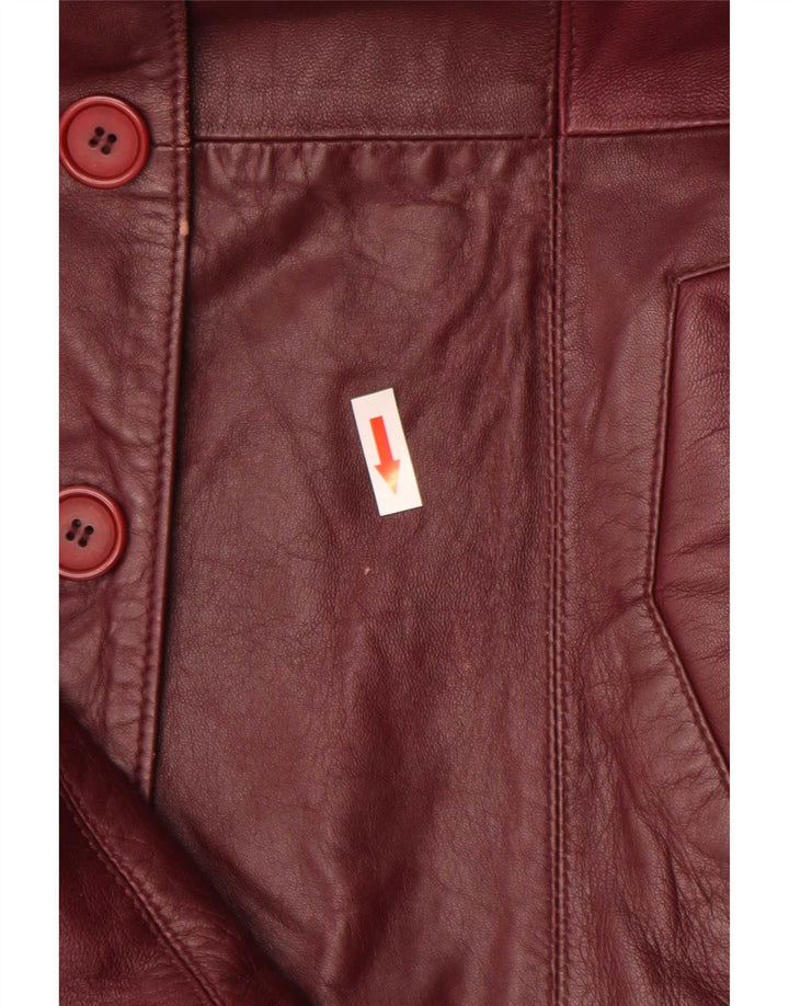 Vintage Damen 4 Knopf Leder Blazer Jacke UK 10 Small Burgund