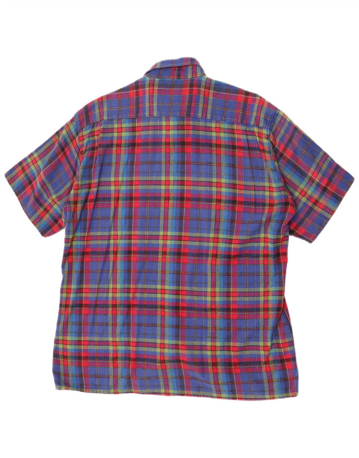 Carlo Comberti Herren-Flanellhemd mit kurzen Ärmeln, Größe 41/42, groß, blau kariert