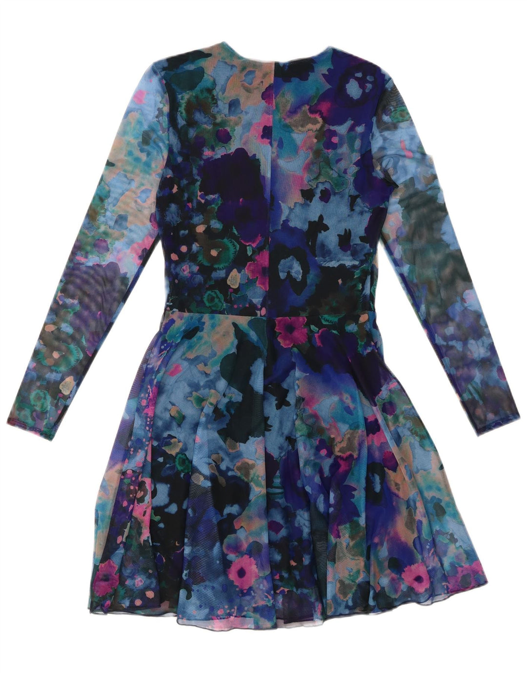 DESIGUAL Damen-Kleid mit abstraktem Muster, langärmelig, A-Linie, Gr. 10, klein, Blau