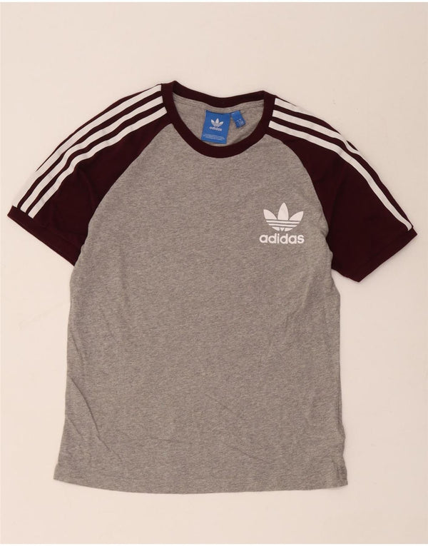 Adidas Herren T-Shirt Top Mittelgraue Colourblock-Baumwolle