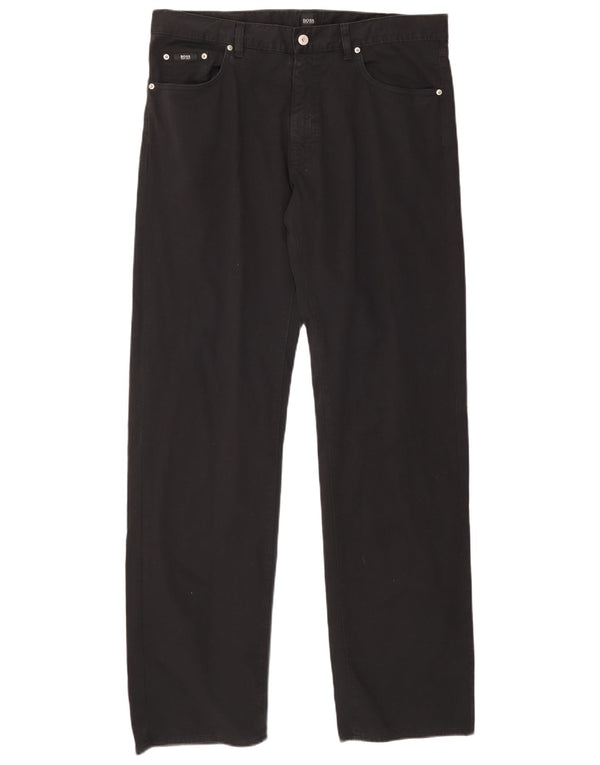Hugo Boss Herren gerade Freizeithose W38 L34 schwarze Baumwolle