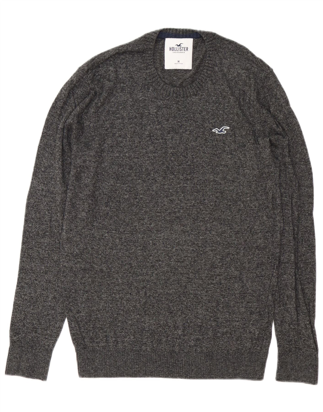 Hollister Herren-Pullover mit Rundhalsausschnitt, mittelgrau gesprenkelte Baumwolle