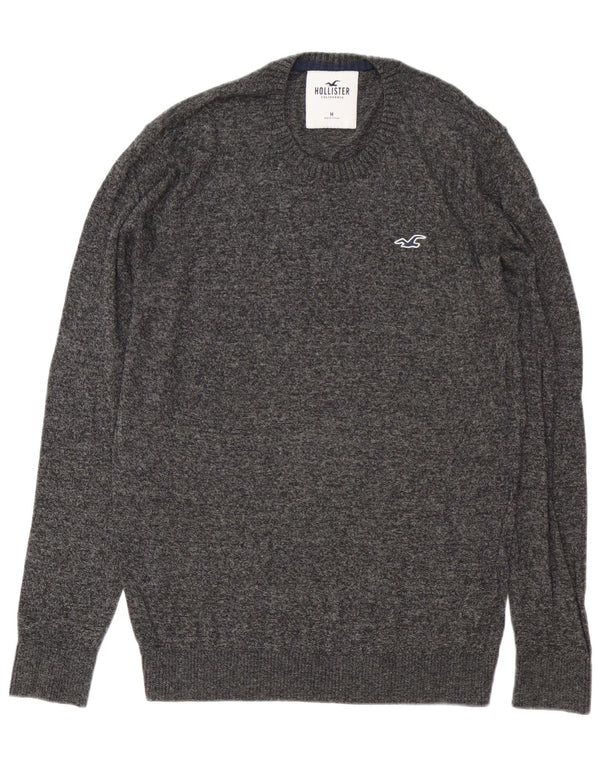 Hollister Herren-Pullover mit Rundhalsausschnitt, mittelgrau gesprenkelte Baumwolle