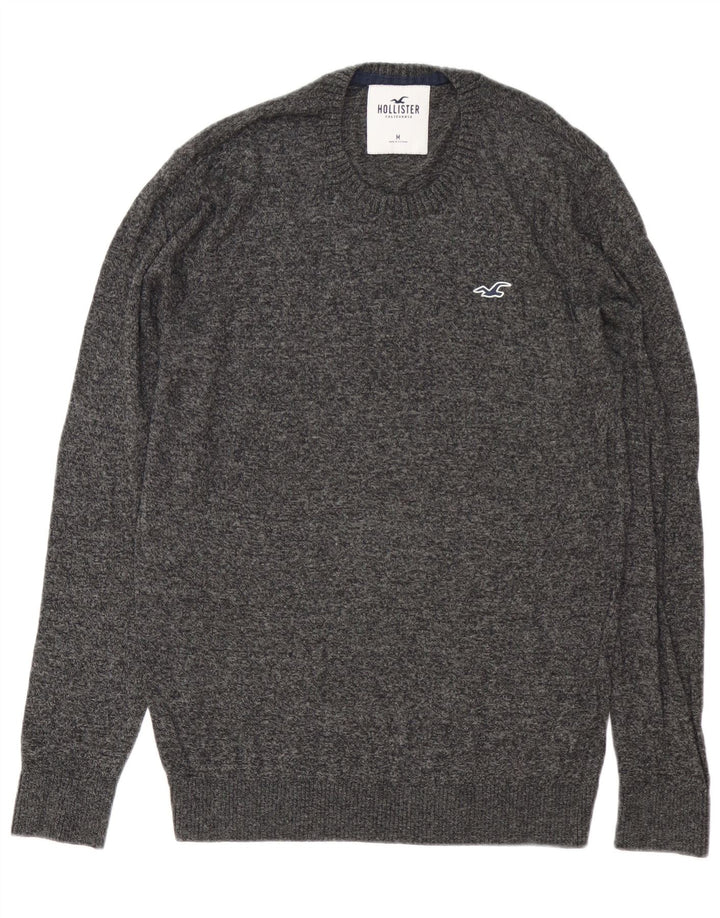 Hollister Herren-Pullover mit Rundhalsausschnitt, mittelgrau gesprenkelte Baumwolle