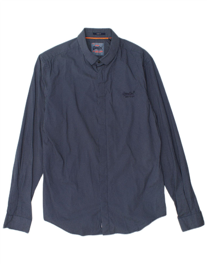 SUPERDRY Slim-Fit-Hemd für Herren, Größe S, marineblau gepunktete Baumwolle