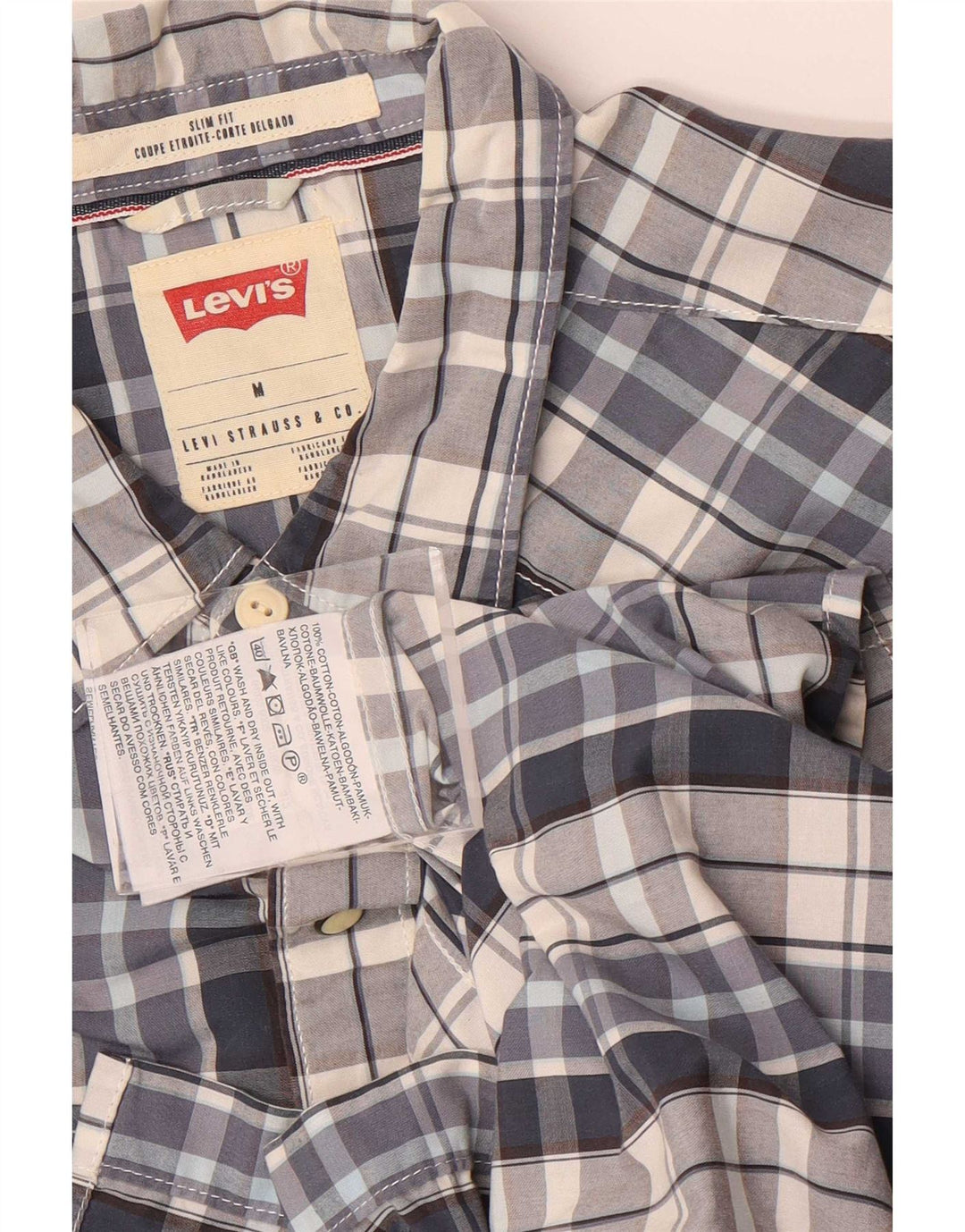 Levi's Herren Kurzarm-Slim-Fit-Hemd aus mittelblau karierter Baumwolle