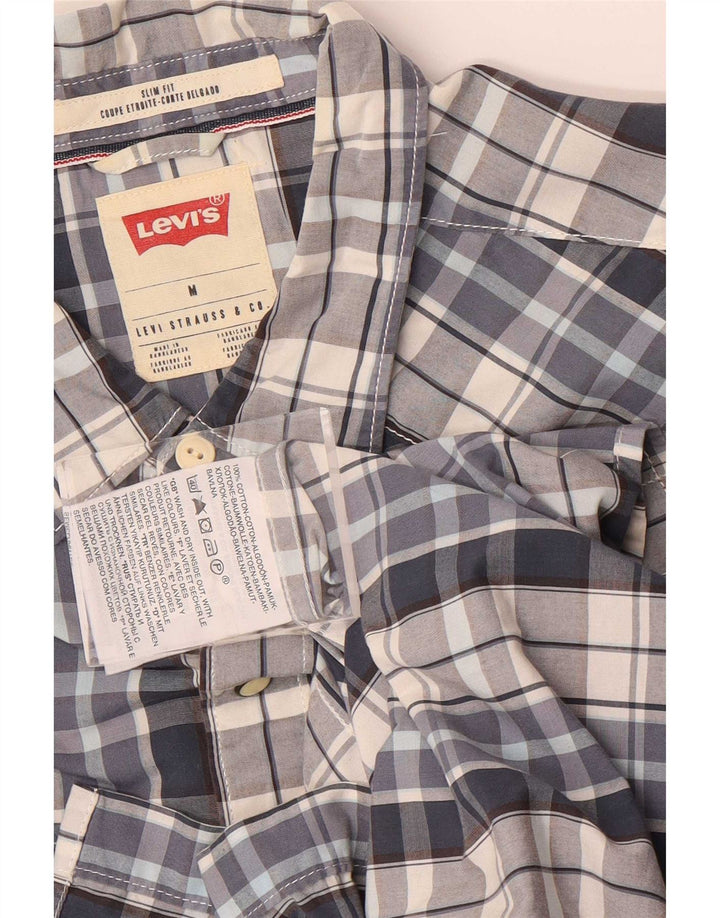 Levi's Herren Kurzarm-Slim-Fit-Hemd aus mittelblau karierter Baumwolle