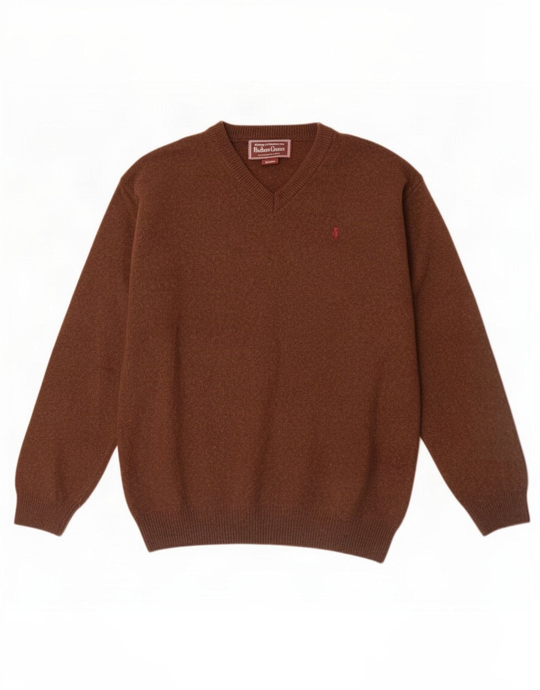 Marlboro Classics Herren-Pullover mit V-Ausschnitt aus mittelbrauner Wolle