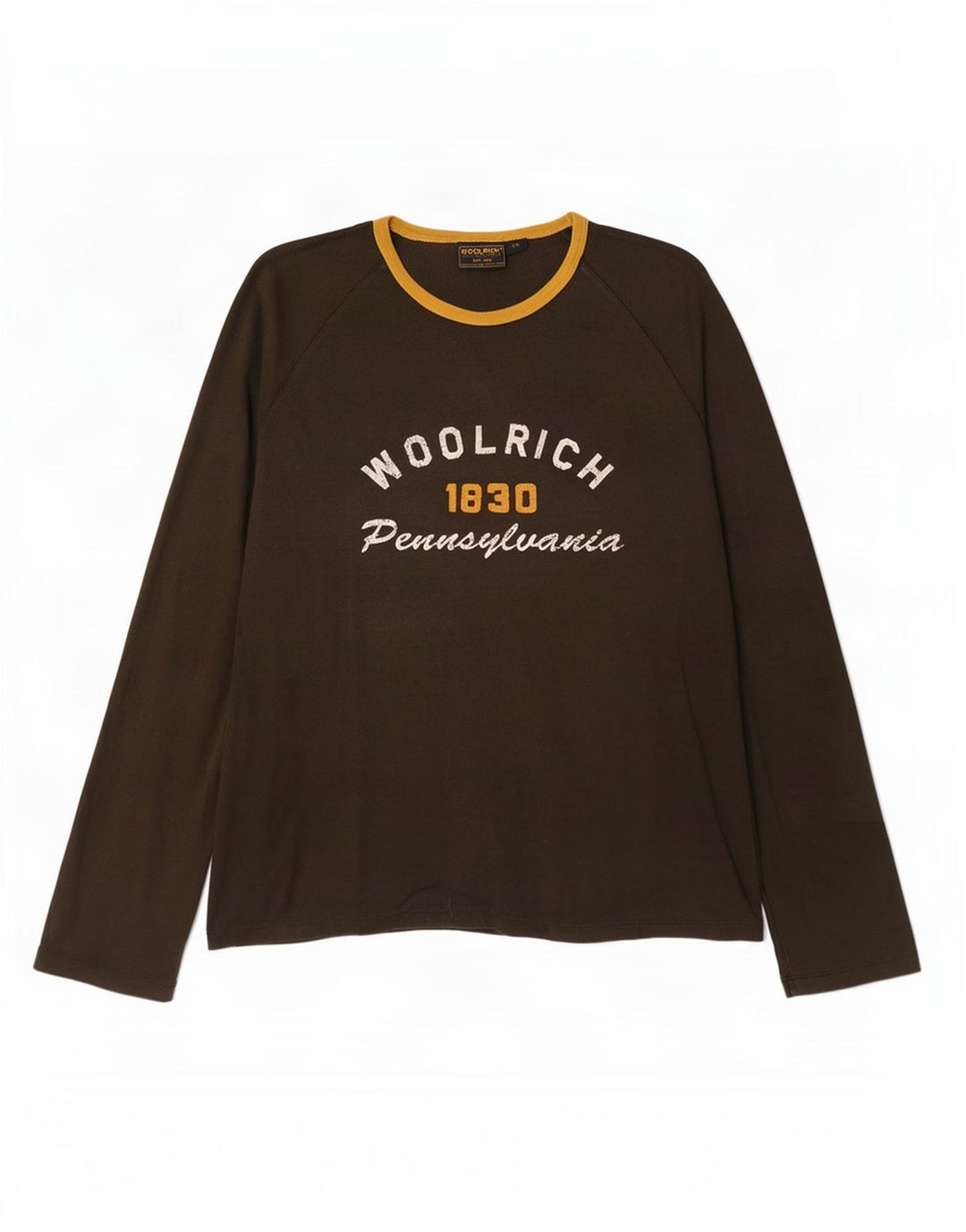 Woolrich Herren-Grafik-Oberteil, langärmelig, 2XL, braune Baumwolle