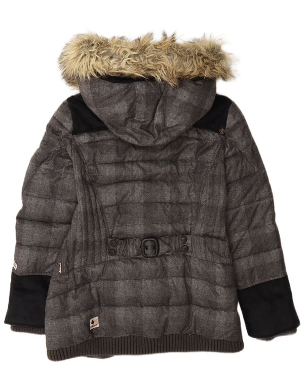 KHUJO Wattierte Damenjacke mit Kapuze UK 18 XL Graues Colourblock-Polyester
