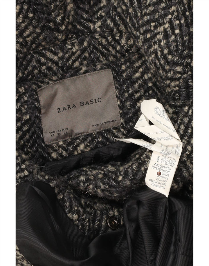 Zara Damen Mantel UK 6 XS Graues Fischgrätenmuster aus Polyester