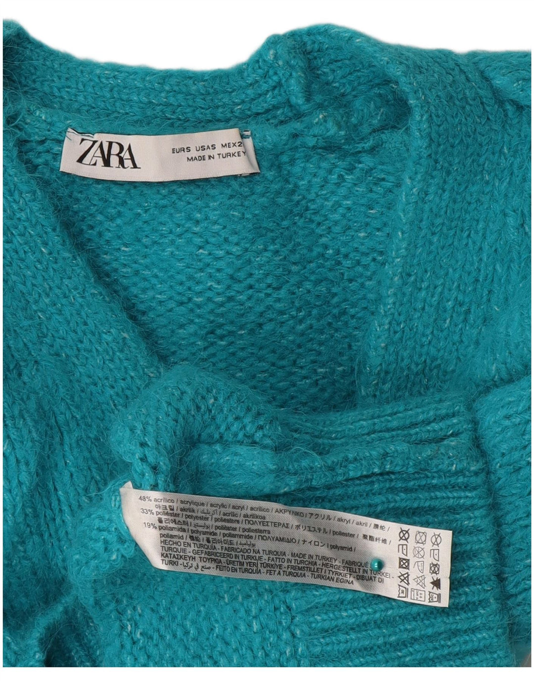 ZARA Damen Crop Cardigan Pullover UK 10 Small Blau Acryl