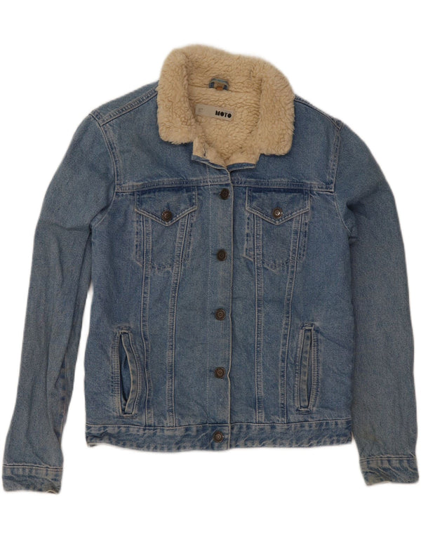 Topshop Damen Sherpa Jeansjacke UK 10 Small Blau Baumwolle