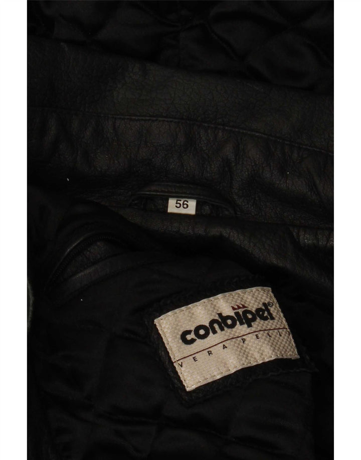 Conbipel Herren Ledermantel mit Kapuze IT 56 2XL Schwarz