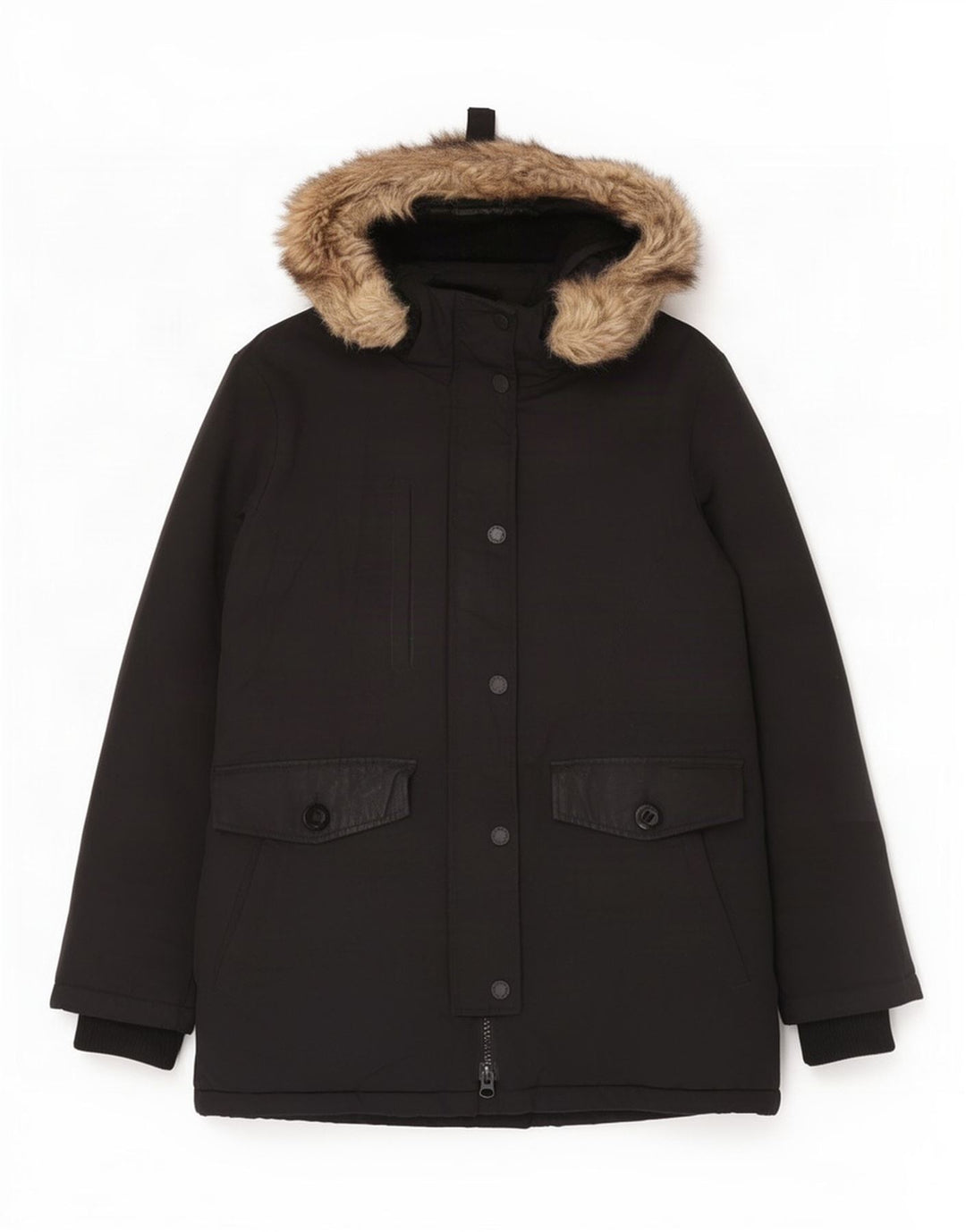 Superdry Damen-Parka mit Kapuze, UK 12, Mittelschwarzes Nylon