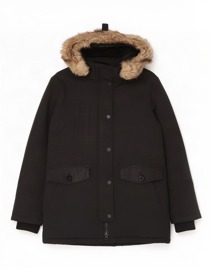 Superdry Damen-Parka mit Kapuze, UK 12, Mittelschwarzes Nylon