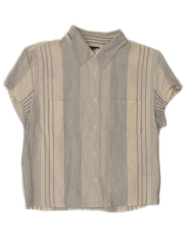 Armani Jeans Damen Crop Kurzarm-Hemdbluse UK 14 Large Blau gestreift