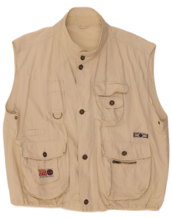 Vintage Herren Utility Gilet UK 44 2XL Beige Baumwolle