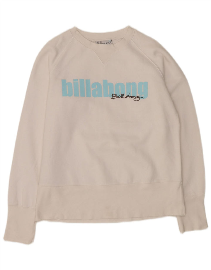 BILLABONG Damen Grafik-Sweatshirt-Pullover UK 12 Mittelweißes Polyester
