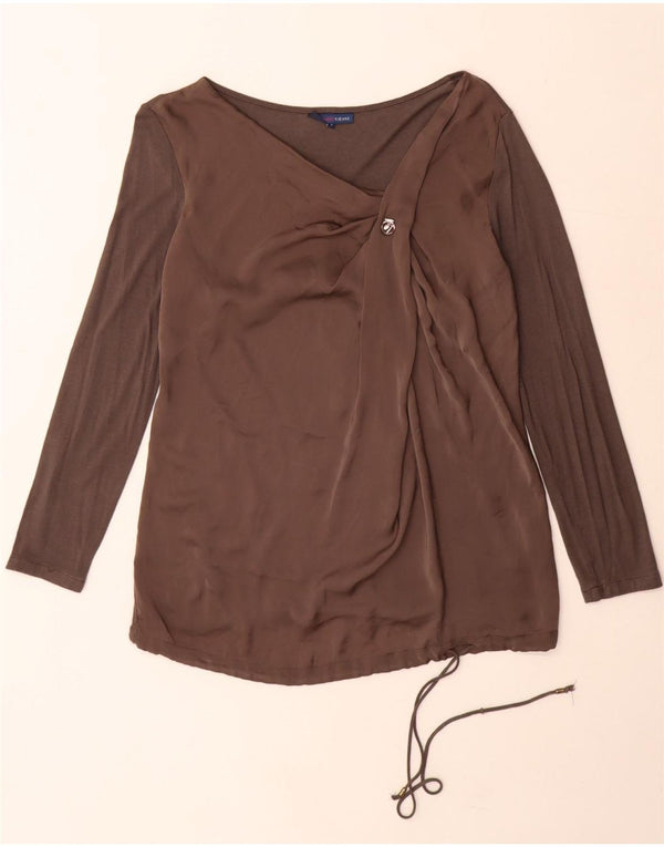 Trussardi Damen-Blusenoberteil mit langen Ärmeln, Gr. 10, Größe S, Grau, Farbblock