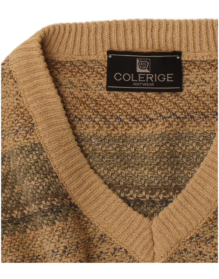 Vintage Herren V-Ausschnitt Pullover Pullover Medium Beige gestreift