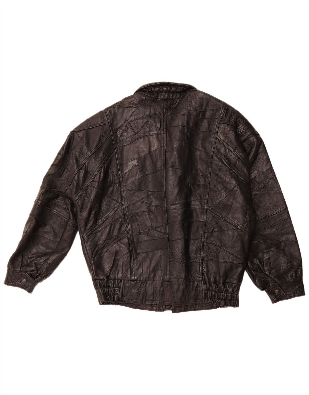 VINTAGE Herren Military Loose Fit Lederjacke UK 36 Small Black Patchwork