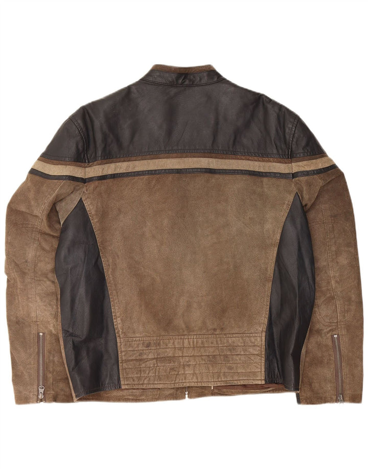 Angelo Litrico Herren Bikerjacke UK 40 Large Braun Colourblock