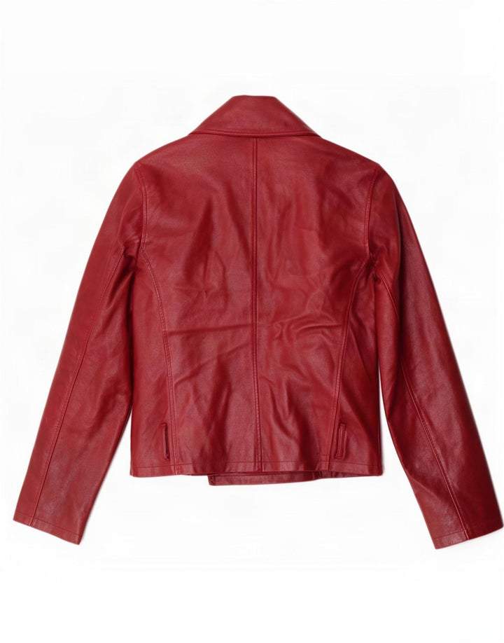 Sasch Damen Zweireihige Leder-Bikerjacke UK 12 Mittelrot