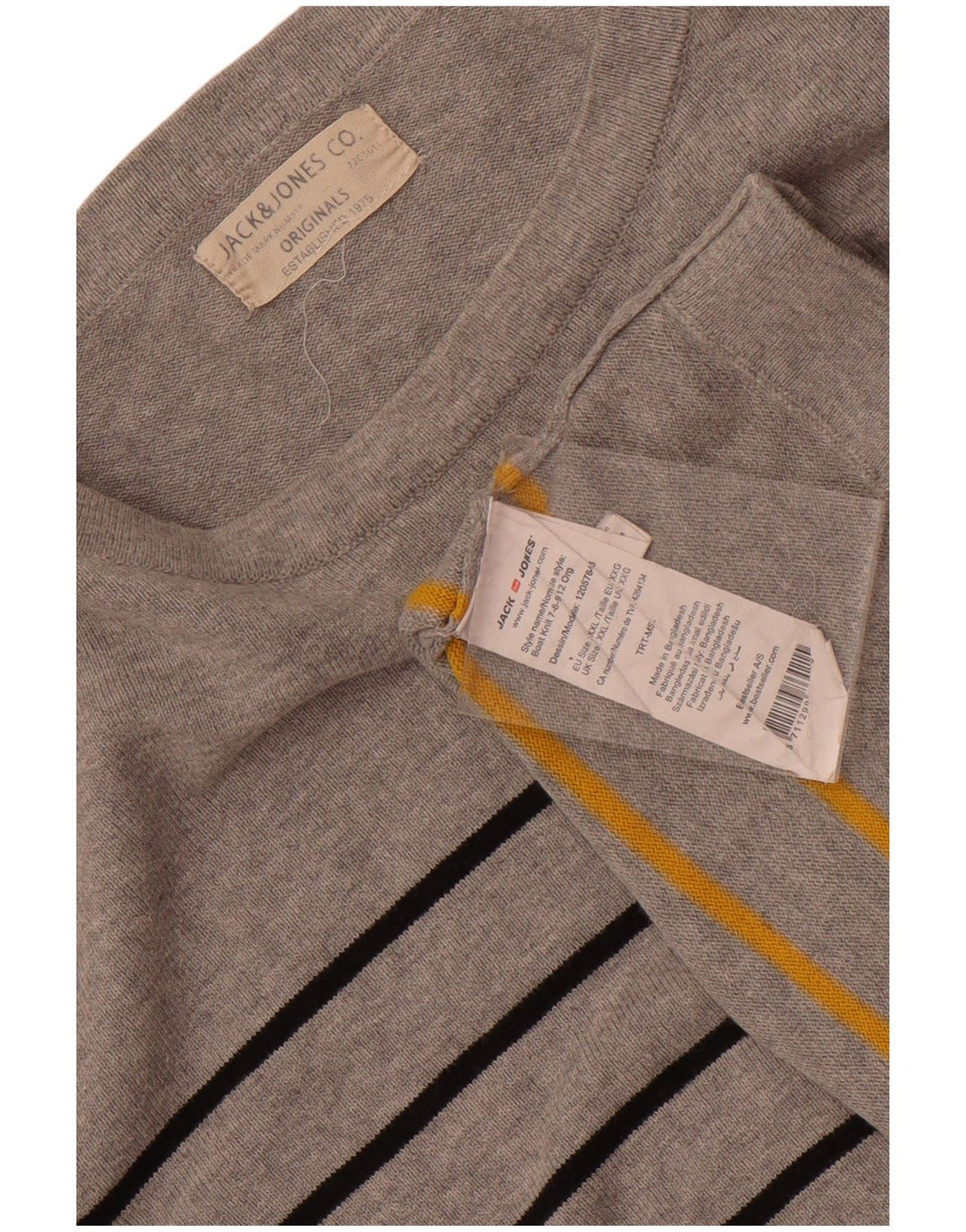 Jack & Jones Herren-Oberteil, langärmelig, 2XL, grau gestreift, Baumwolle