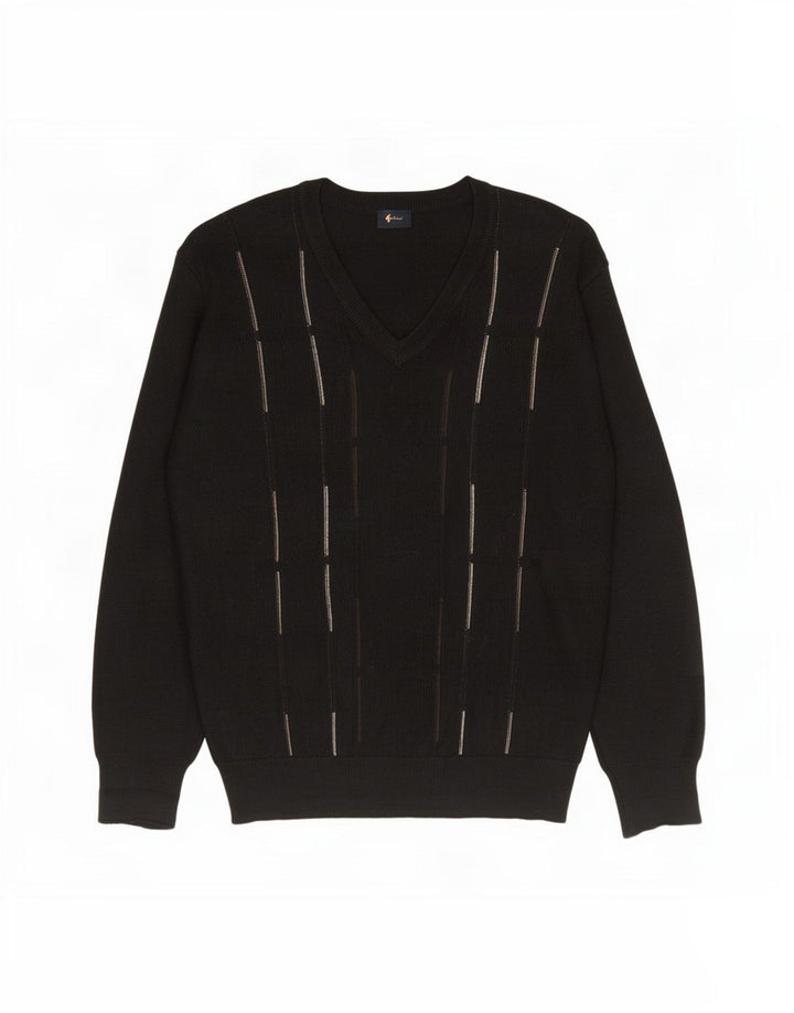 Gabicci Herren-Pullover mit V-Ausschnitt, groß, schwarz gestreift, Wolle