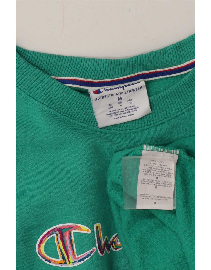 Champion Womens Graphic Sweatshirt Pullover UK 14 Mittelgrüne Baumwolle