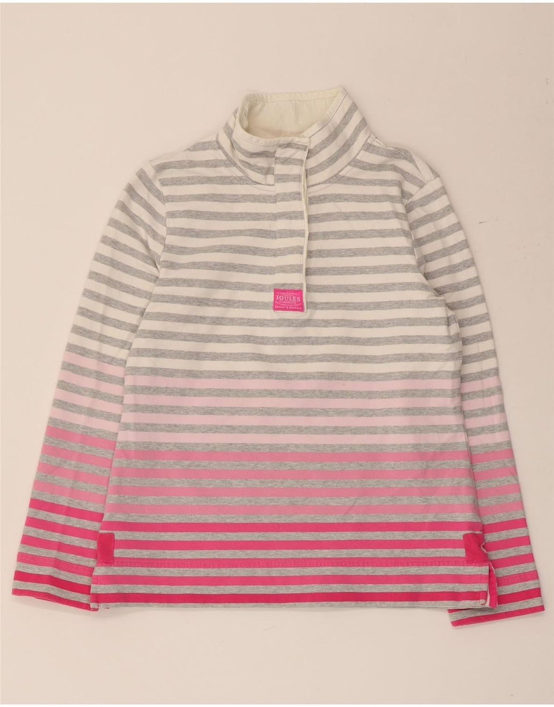 Joules Damen-Sweatshirt mit Knopfkragen, UK 12, Mittelgrau gestreift