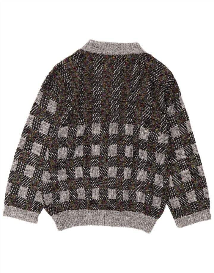 Vintage Herren Cardigan Pullover IT 54 XL Graue geometrische Wolle
