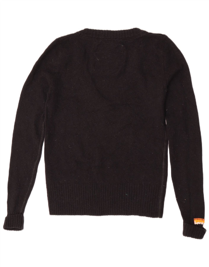Superdry Damen-Pullover mit V-Ausschnitt, UK 12, mittelschwarze Wolle