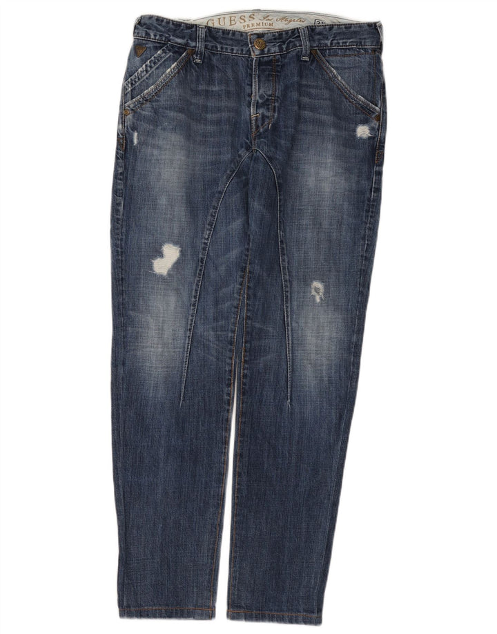 Guess Herren Distressed Slim Jeans W31 L30 Blaue Baumwolle