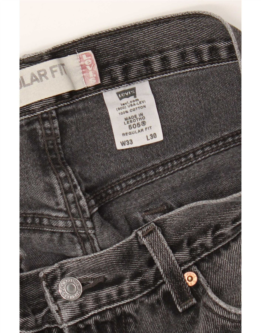 Levi's Herren 505 Regular Fit Straight Jeans W33 L30 Graue Baumwolle
