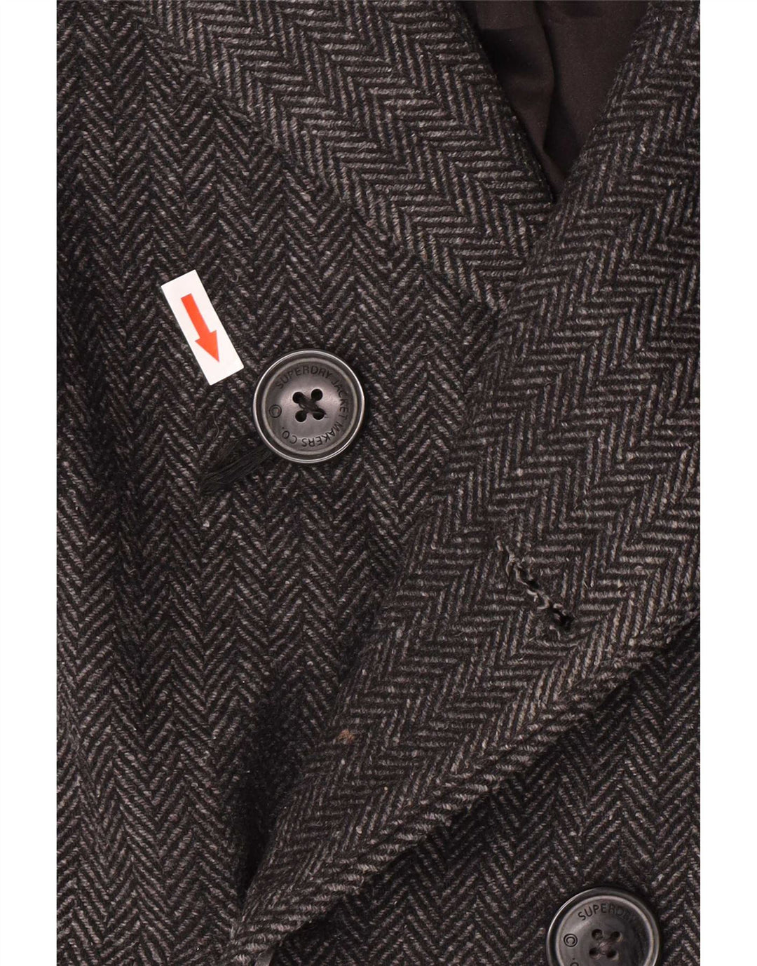 Superdry Herren Pea Coat UK 40 Large Grey Herringbone Wool Classic
