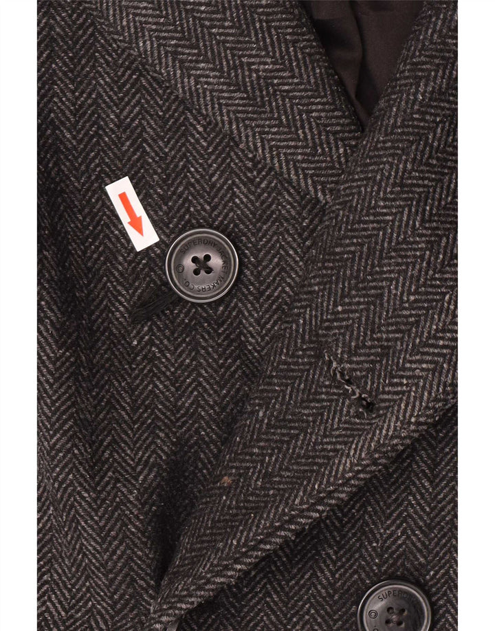 Superdry Herren Pea Coat UK 40 Large Grey Herringbone Wool Classic