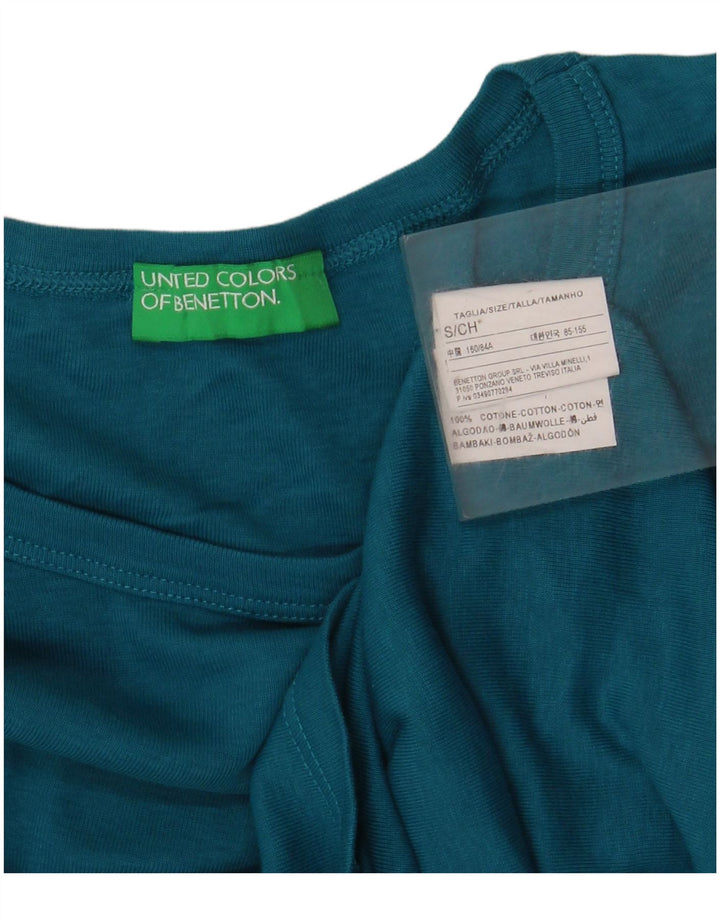 BENETTON Womens Graphic Top Langarm UK 10 Small Blau Baumwolle