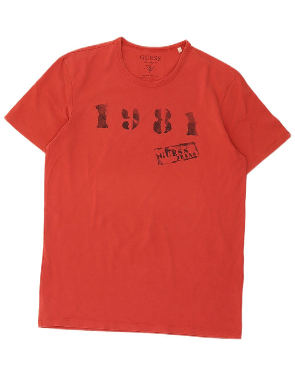 Guess Damen Grafik T-Shirt Top UK 18 XL Rot Baumwolle