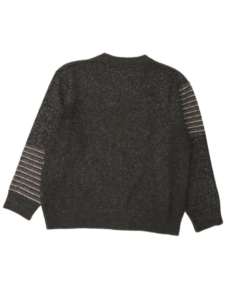 Vintage Herren Pullover mit Rundhalsausschnitt, Mittelgrau, geometrisches Acryl