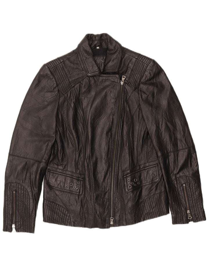 BONITA Damen-Bikerjacke aus Leder, EU 38, mittelschwarzes Lammleder