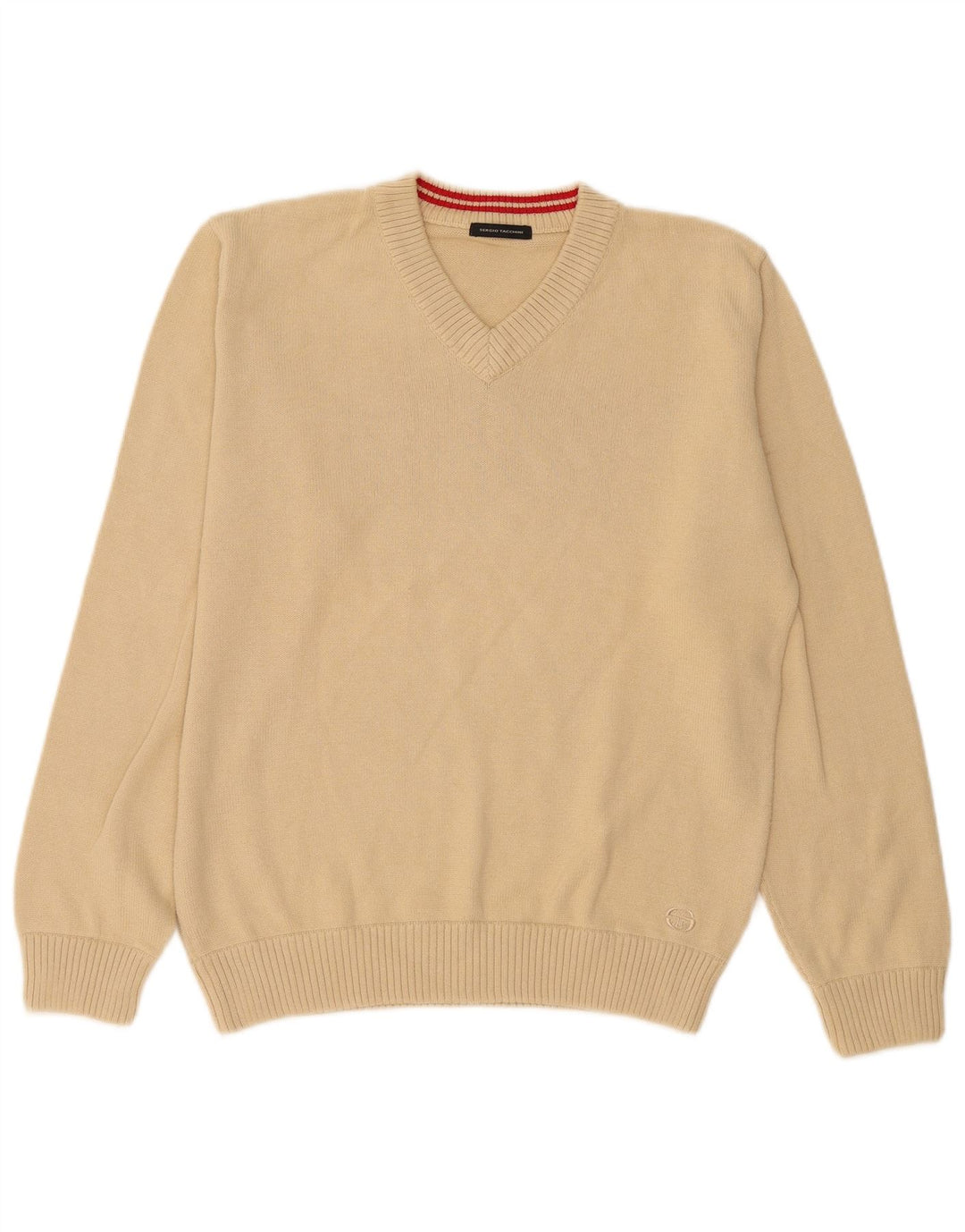 Sergio Tacchini Herren-Pullover mit V-Ausschnitt, Größe S, beige Baumwolle