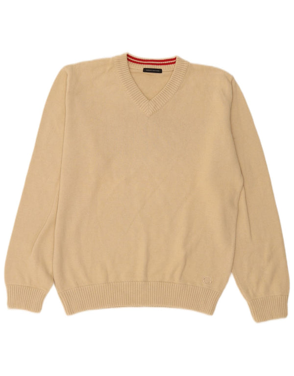 Sergio Tacchini Herren-Pullover mit V-Ausschnitt, Größe S, beige Baumwolle
