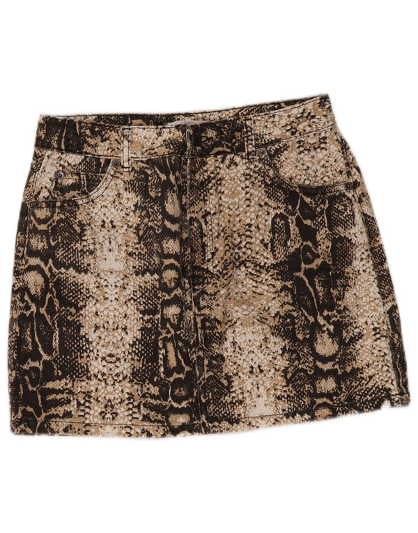 Topshop Womens Mini Skirt UK 10 Small W30 Beige Animal Print Cotton