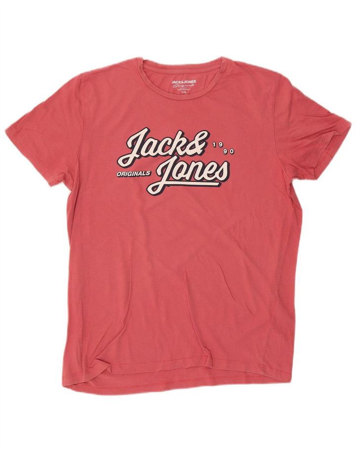Jack & Jones Herren-T-Shirt mit Grafik, Größe L, rosa, Baumwolle