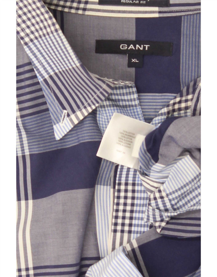 Gant Herren-Hemd, reguläre Passform, XL, marineblau, kariert, Baumwolle