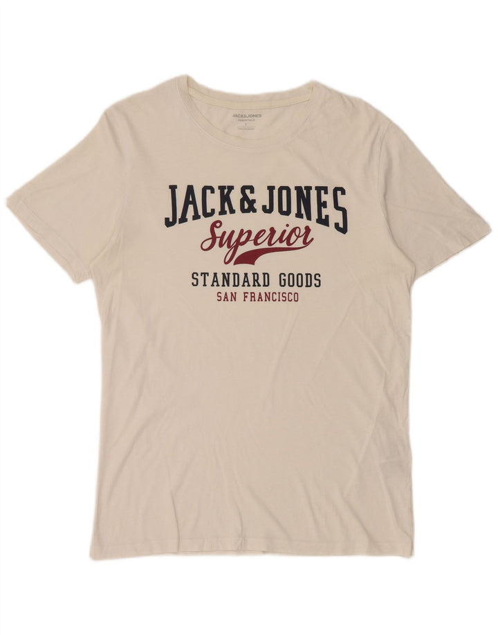 Jack & Jones Herren-T-Shirt mit Grafik, Größe L, aus weißer Baumwolle
